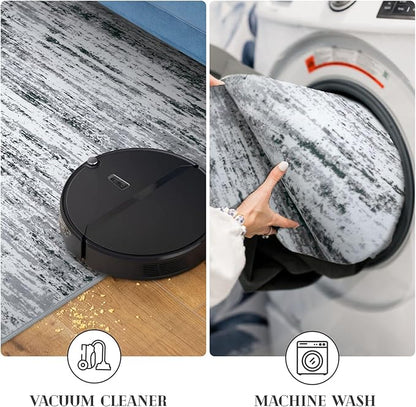 Modern Abstract Small Area Rug Indoor 3x5 Washable Rug Non-Slip Soft Entryway Rug Black Gray White Kitchen Mats Thin Print Faux Wool Floor Carpet Throw Rugs for Entrance Bedroom Home Decor