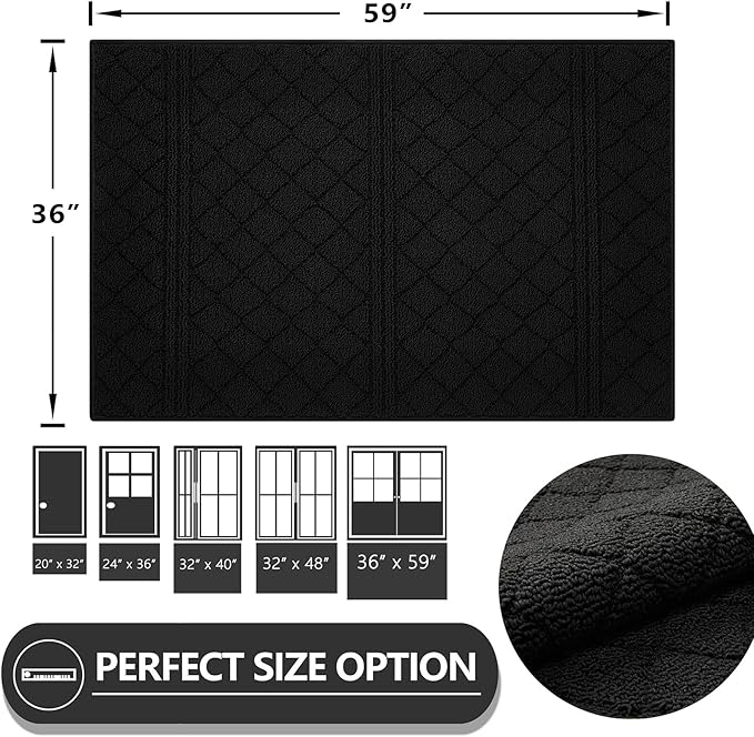 REFETONE Indoor Doormat, Front Back Door Mat 36"x59" Absorbent Rubber Backing Non Slip Door Mats, Low-Profile Resist Dirt Entrance Rugs, Machine Washable Door Rugs Inside Floor Mat for Entryway, Black