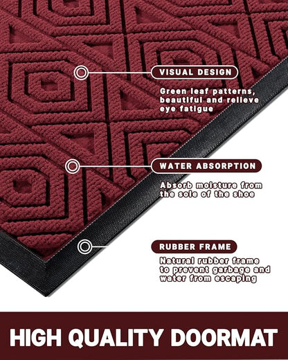 Yimobra Door Mat, Outdoor Indoor Entrance Welcome Mat, Heavy Entry Front Door Mat, Stain & Fade Resistant, Low Profile, Sturdy Rubber, Easy Clean Patio Floor Mat, Waterproof, 36 x 24, Wine Red