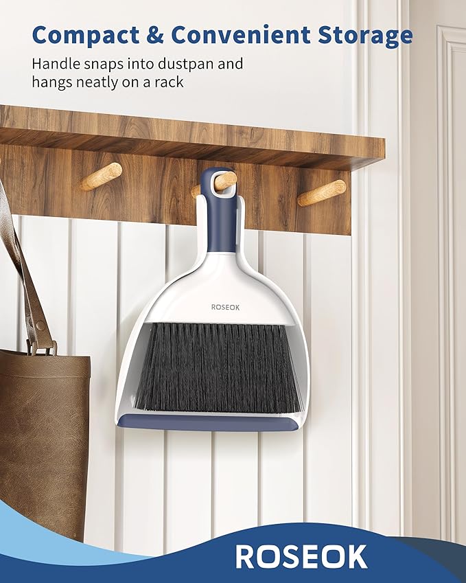 Mini Broom and Dustpan Set for Cleaning, Compact Desktop Dustpan with Brush for Kitchen Counter, Office, Car, Navy Blue, 1 Pack