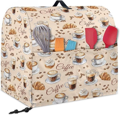 Coffee Pattern Mixer Covers Universal Stand Mixer Dust Cover Compatible with 4.5-5 Qt Kitchen Aid Mixer Small Appliance Protector