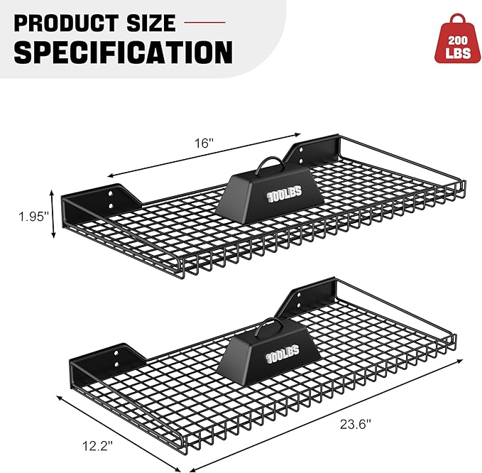 Ultrawall Wall Mounted Storage Shelf for Garage, 2 Pack Metal Shelf Rack, Heavy-Duty Wall Organizer Shelves Suitable for Shop, Shed, Garage 23.5inch x 12inch(Black)