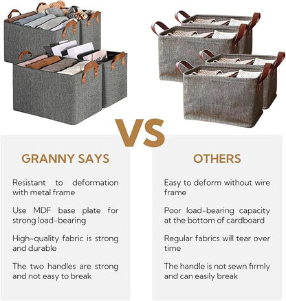 GRANNY SAYS Closet Storage Baskets, Collapsible Fabric Storage Bins with Metal Frame, Clothes Organizer Bins, Extra Large Baskets for Shelves, Dark Gray, 4-Pack