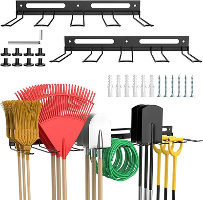 Garage Wall-Mounted Rack, Tool Storage Rack, Garden Tool Rack, Hanging Storage Rack for Yard Tools, Anti-Rust - Easy Installation (2-Pack)