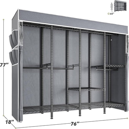 Raybee Clothes Rack with Cover,1150LBS Heavy Duty Clothing Rack for Hanging Clothes,Adjustable Portable,18" D x 76" W x 77" H,Black