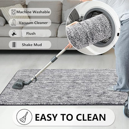 REFETONE Indoor Doormat, Front Door Mat 24"x36" Absorbent Rubber Backing Non Slip Back Door Mats, Washable Low-Profile Inside Floor Mat Door Rugs for Entryway, Resist Dirt Mud Mat for Dogs, Dark Grey