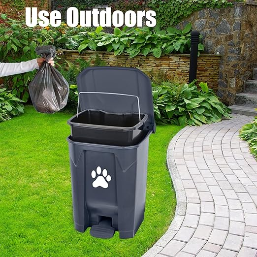 Dog Poop Trash Can for Outdoors, Dog Waste Trash Can for Yard Garden Home with Lid Removable Inner Bin, 100PCS Green Waste Bag, Grey Fully Assembled