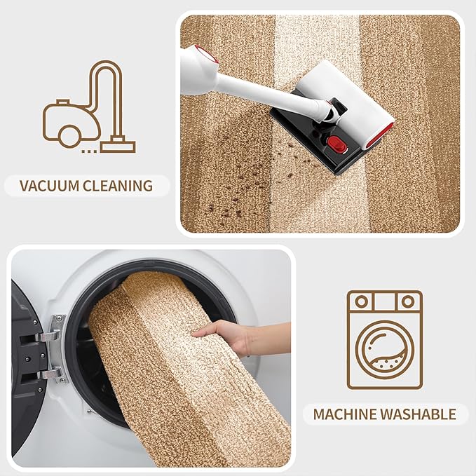 Kitinjoy Indoor Outdoor Door Mat, 30x17 Non-Slip Absorbent Dirt Trapper, Low-Profile Washable Inside Entrance Front Floor Mat, Sturdy Soft Entry Doormats for Entryway, Camel