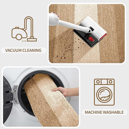 Kitinjoy Indoor Outdoor Door Mat, 30x17 Non-Slip Absorbent Dirt Trapper, Low-Profile Washable Inside Entrance Front Floor Mat, Sturdy Soft Entry Doormats for Entryway, Camel