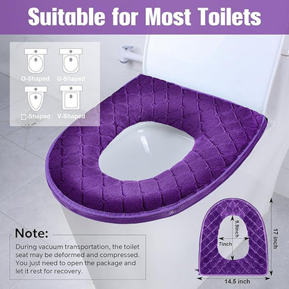 Riakrum 4 Pcs Toilet Seat Covers Pads for Bathroom Comfortable Toilet Seat Cushion Cover Soft Thicker Warmer Washable Pad with Zipper Home Reusable(Modern,Gray, Violet, Red, Brown)