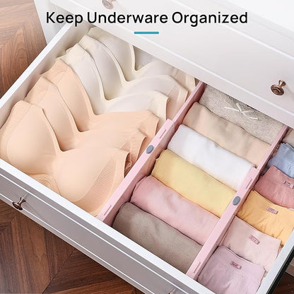 Vtopmart 8 Pack Drawer Dividers for Clothes, 4" High 11.6"-17" Adjustable Expandable Dresser Drawer Organizer, Plastic Separators for Dresser, Baby Clothes, Underwear, Kitchen & Office Storage, Pink
