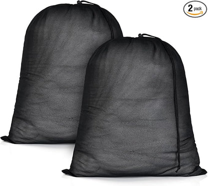 OTraki 20x24 inch Mesh Laundry Bags 2 Pack Fine Mesh Heavy Duty Drawstring Bag Washable Medium Toy Sack Washing Bag for Home Dorm Hotel Camp Beach Travel Storage Black