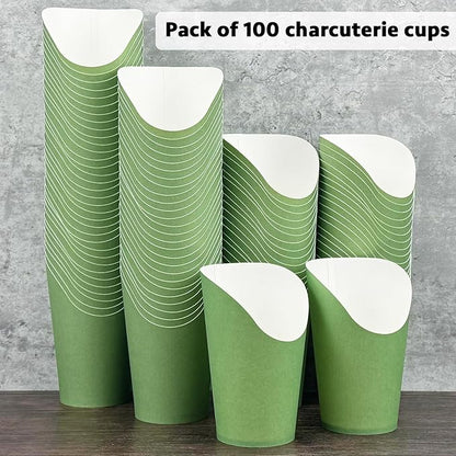 CAMKYDE 100 Pcs French Fries Holder, 12oz Disposable Paper French Fry Cups Sage Green Charcuterie Cups for all Occasions (12oz, Sage Green)