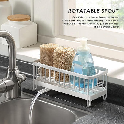 SunnyPoint Never Rust Aluminum Utensil, Sink Cleaning Tools Holder for Kitchen Sink with Drain Board; Dish Wand, Sponge, Soap Dispenser, Utensil Organizer Caddy (WHT)