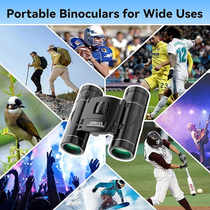 300x25 Binoculars for Adults and Kids, High Powered Mini Pocket Binoculars with Phone Adapter, Waterproof Compact Telescope for Bird Watching, Hunting, Concert, Theater, Opera, Traveling, Sightseeing