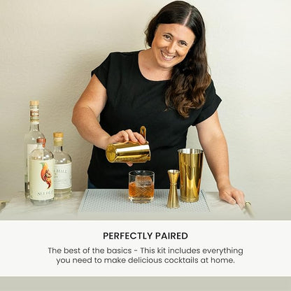 A Bar Above 4-Piece Cocktail Shaker Set, for Professional and Home Bar, Premium Bar Kit Gifts, Includes Strainer, Jigger, Shaker Set, and 4-Hour Cocktail Course