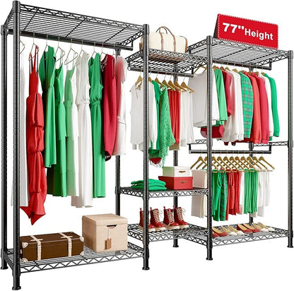 Raybee Clothes Rack, 725 LBS Clothing Rack Adjustable Clothing Racks for Hanging Clothes Metal Wire Garment Racks Sturdy Clothes Rack, 77" H x 70.5" W x 13.8" D, Black