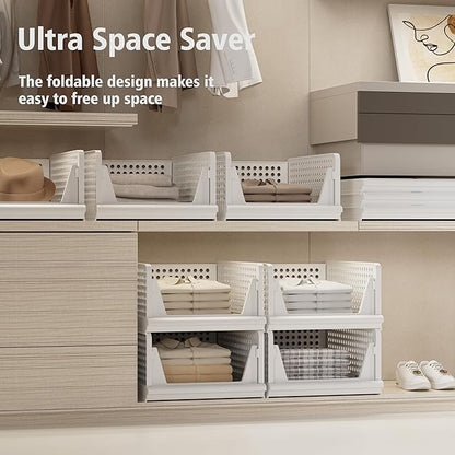 Proarea 5 Pack Stackable Plastic Storage Basket Closet Organizer Bin Foldable Clothes Organizer Storage Drawer Shelf Container for Living room Bathroom Kitchen Office (2L+3S)