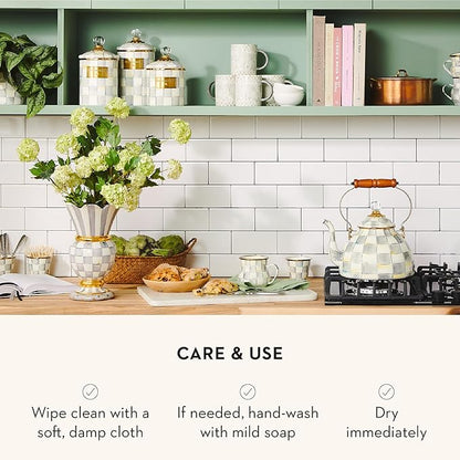 MACKENZIE-CHILDS Large Enamel Canister, Kitchen Storage Container for Flour and Sugar, 1.89 Liters, Grey-and-White Sterling Check