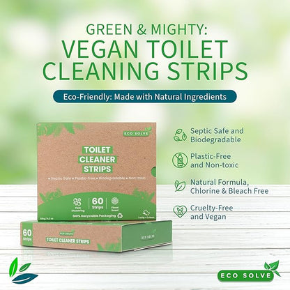 Natural Toilet Bowl Cleaner Strips, Eco-friendly, Non-toxic, Septic Safe, Removes Odors & Stains, Plastic-free, Natural Toilet Bowl Cleaner for Quick and Easy Cleaning, Toilet Fresheners (60 count)