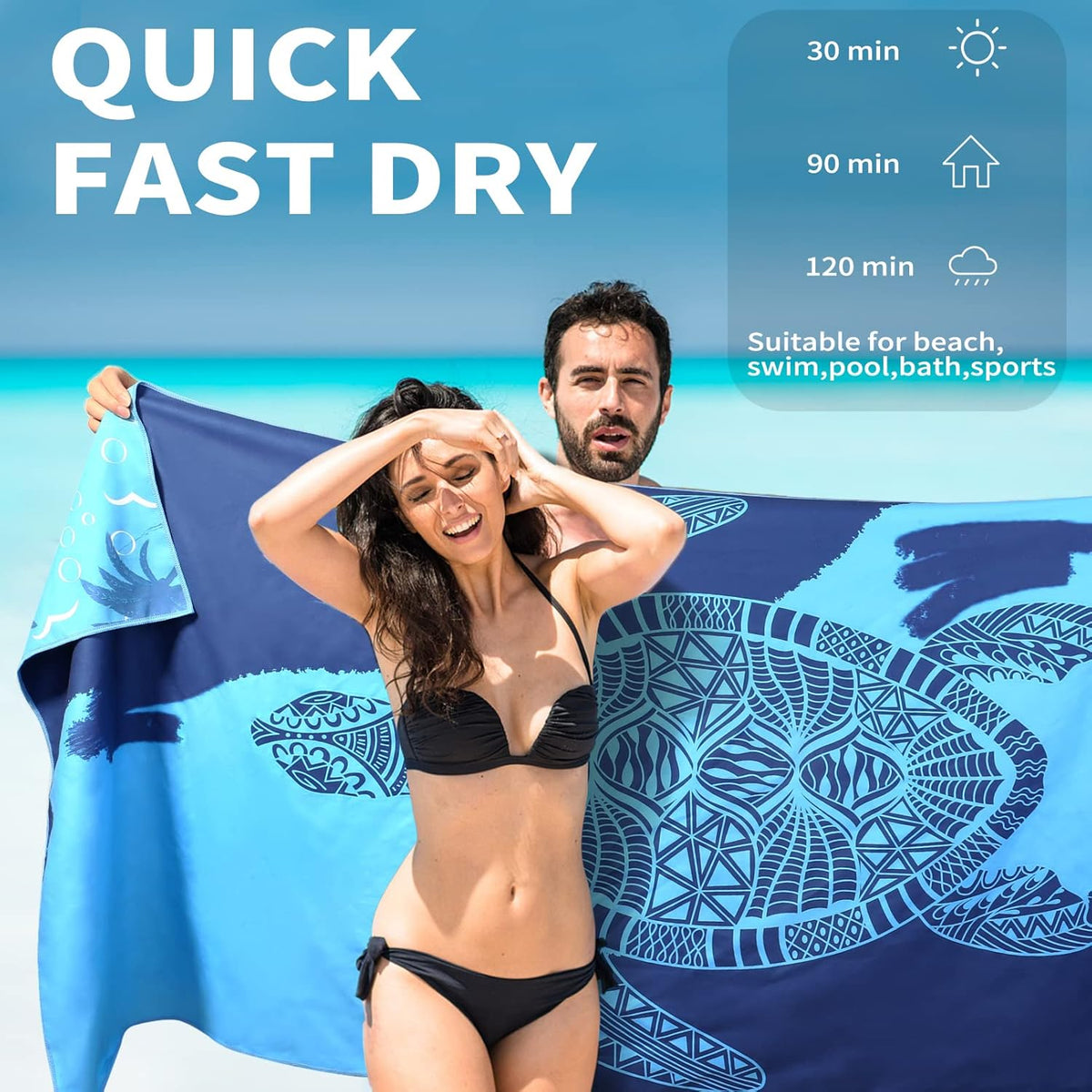 6 Pack Lightweight Thin Beach Towel Oversized 71"x32" Big Extra Large Microfiber Sand Free Towels for Adult Quick Dry Travel Camping Beach Accessories Gift Sea Turtle Mandala Tie Dye Stripe Laguna