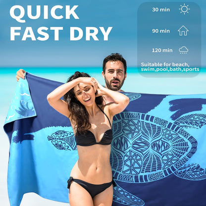 6 Pack Lightweight Thin Beach Towel Oversized 71"x32" Big Extra Large Microfiber Sand Free Towels for Adult Quick Dry Travel Camping Beach Accessories Gift Sea Turtle Mandala Tie Dye Stripe Laguna