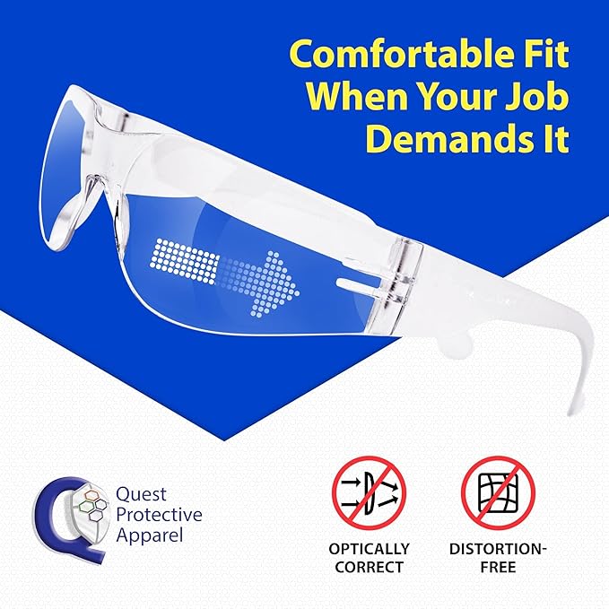 Quest Protective Apparel Safety Glasses for Men and Women - Anti Fog Safety Goggles for Shooting, Lab, or Construction – Polycarbonate Eye Protection [Clear & Pack of 3]