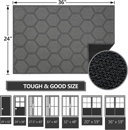 FONEYI Indoor Door Mat, Entrance Rug 24" x 36" Non-Slip Rubber Backing, Machine Washable Entry Rug, Low Profile Absorbent Dirt Trapper Doormat Inside Floor Mats for Entryway, Grey