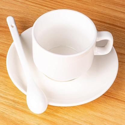White Long Handle Porcelain Spoons Coffee, Tea, Yogurt and Ice-cream, Cutlery Fitting Ceramic Spoons 6.7 Inch Set of 10 (10, 6.7 inch)