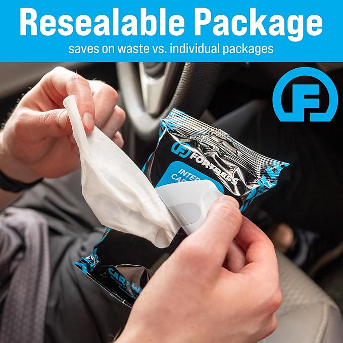 Fortress Car Interior Wipes (25 ct, Pack of 12) for Car Interior Cleaning, Dashboard, Seats, Detailing, and Steering Wheel [Travel Size] Skin-Safe Car Interior Cleaner Supplies