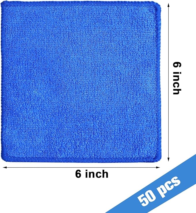 Tanlade Microfiber Cleaning Cloth 6"x6" Cleaning Rags Reasonable Kitchen Towels Microfiber Towels Cars Wash Dry Erase Cloth (Blue,50 Pcs)
