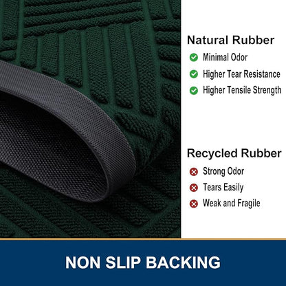 Smiry Front Door Mat Outside Entrance, Heavy Duty Outdoor Indoor Mat, Natural Rubber Doormat, Non Slip, Trap Dirt and Moisture, Easy Clean, Low Profile Patio Porch Entryway Mat, 29.5x17, Dark Green