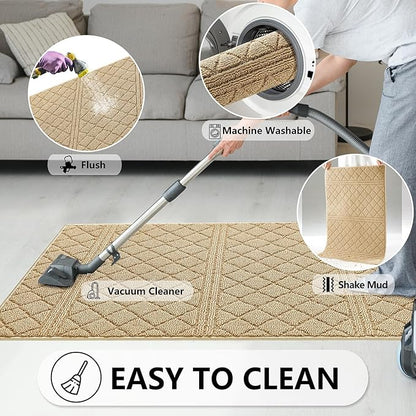 REFETONE Indoor Doormat, Front Back Door Mat 36"x59" Absorbent Rubber Backing Non Slip Door Mats, Low-Profile Resist Dirt Entrance Rugs, Machine Washable Door Rug Inside Floor Mat for Entryway, Beige