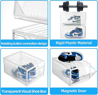 Modular XX-Large Shoe Organizer,6 Pack Shoe Storage Organizer Easy to Assemble,Shoe Box Clear Plastic Stackable,Drop Front Shoe Box with magnetic Door, Containers For Sneaker,Fit up to US Size 15