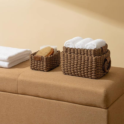 LA JOLIE MUSE Woven Storage Baskets, Recycled Paper Rope Bin Organizer Divider for Cupboards Drawer Closet Shelf Dresser, Set of 3 (Brown)