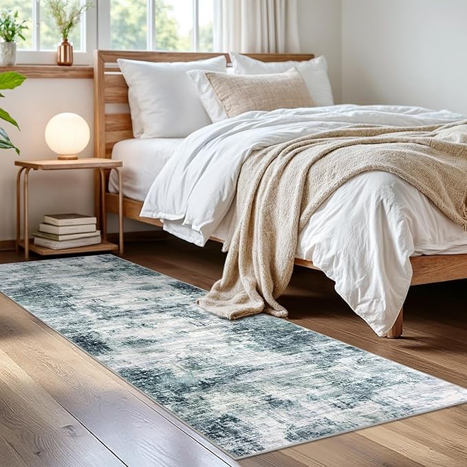 IOHOUZE Abstract Runner Rug 2x6 Ft Washable Runners for Hallways, Non Slip Kitchen Runner Printed Faux Wool Entryway Runner Indoor, Modern Abstract Floor Carpet for Hall Kitchen Bedroom, Sage Grey
