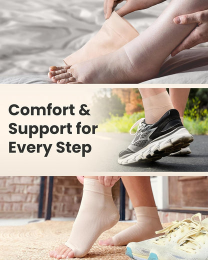 KEMFORD Ankle Compression Sleeve - Plantar Fasciitis Braces - Open Toe Compression Socks for Swelling, Sprain, Neuropathy, Foot Arch Support for Men and Women - 20-30mmhg, 2XL, Beige