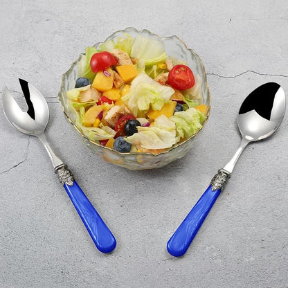 2-piece Salad Servers Stainless Steel Salad Serving Set Salad Fork and Spoon (Deep Blue)
