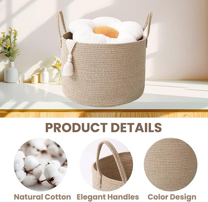 Woven Blanket Basket,65L Large Rope Storage Bin with Handles, Organizer for Blankets Toys Book and Clothes, Laundry Basket for Living Room Bedroom Nursery,Oatmeal