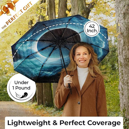 TUMELLA Strongest Windproof Travel Umbrella (Compact, Superior & Beautiful), Small Strong but Light Portable and Automatic Folding Rain Umbrella, Durable Premium Grip, Fits Car & Backpack