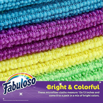 Fabuloso Microfiber Cleaning Cloths, Rainbow - Lint-Free, Scratch-Free Cleaning Cloths for Surfaces and Wood Furniture - Dustless Cloth for Bold and Bright Cleaning Experience, 8 Count - 2 Pack