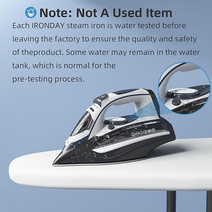 Steam Iron for Clothes Rapid Heating, 1700W Iron with Non-Stick Ceramic Soleplate, 3-Way Auto-Off, Burst of Steam, Self-Cleaning, 14.07oz Water Tank Ironing Clothes for Home, Grey