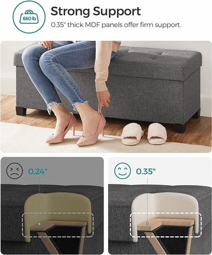 SONGMICS Storage Ottoman Bench, Foldable Foot Rest with Legs, 15 x 43 x 15.7 Inches, End of Bed Bench, Storage Chest, Load up to 660 lb, for Living Room, Bedroom, Entryway, Slate Gray ULSF018G01