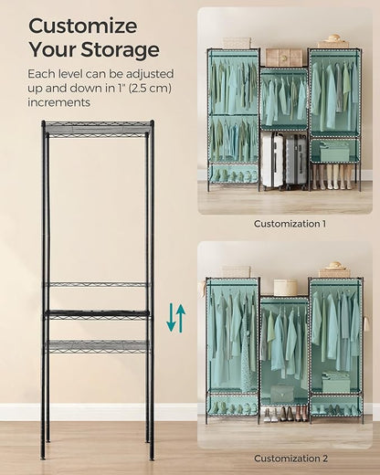 SONGMICS Portable Wardrobe Closet Heavy Duty Clothes Rack, Freestanding Closet Organizer,15.8 x 68.9 x 70.9 inches,Metal Garment Rack with Adjustable Wire Shelves, Dividable, Ink Black ULGR431B01
