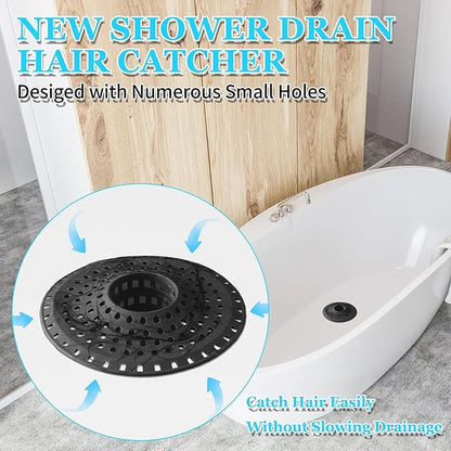 Shower Hair Drain Catcher, Silicone Bathtub Drain Hair Catcher Strainer, All-in-one Tub Hair Catcher Drain Protector for 1.48'' to 1.76'' Regular Drains, 3PCS/Black