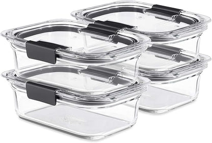 Rubbermaid Brilliance Glass Food Storage Containers, 3.2 Cup, Set of 4, BPA-Free, Leak-Proof, Clear