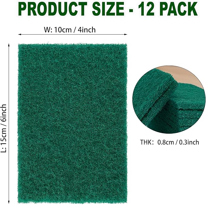 12 Pcs/Pack Green Heavy Duty Scouring Pads Reusable Household ScrubPads for Kitchen and Dish Cleaning Tool