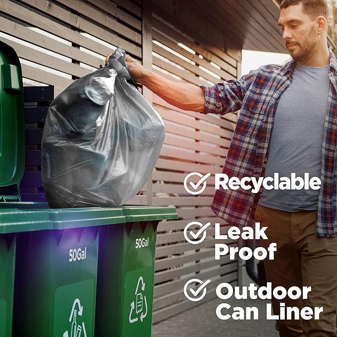 ToughBag 40-42 Gallon Trash Bags, 2.5 Mil Contractor Bags, Heavy Duty Large Trash Can Liners, Recycling Trash Bags, 33 x 48" (50 COUNT/CLEAR) - Made in USA