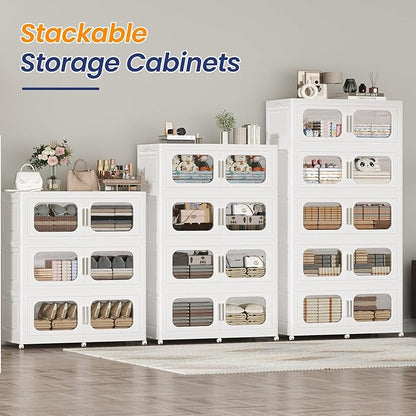 250GAL Extra Large Storage Bins with Lid, 1000QT Storage Bins with Wheels, Folding Closet Organizer, Stackable Collapsible Plastic Storage Containers for Home, Office, Dorm, 5Pack White