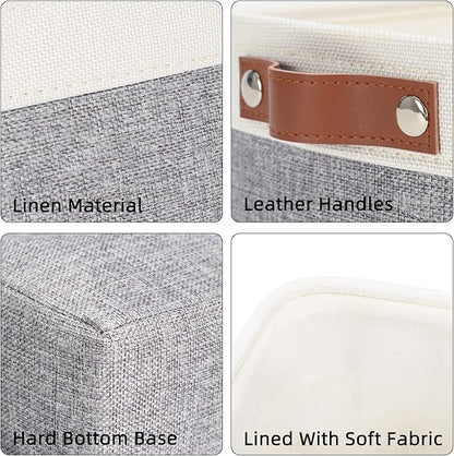 DULLEMELO Large Storage Baskets with Handles, Fabric Storage Bins for Organizing Clothes Toys Books, Canvas Storage Bin for Office Bedroom Closet Nursery Laundry Storage (White&Gray)